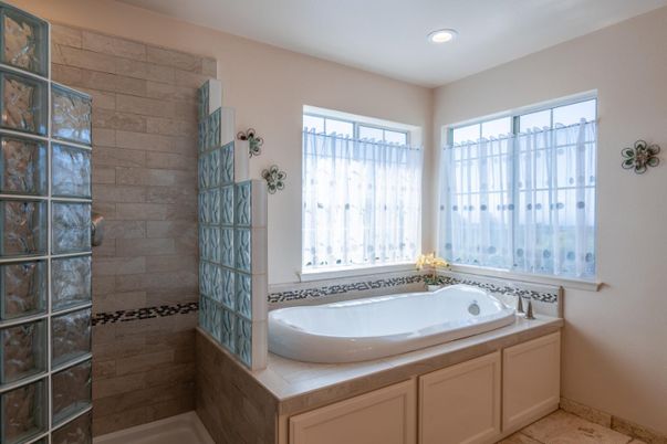 Bathroom, Interior, Recessed Lighting, Stone Walls