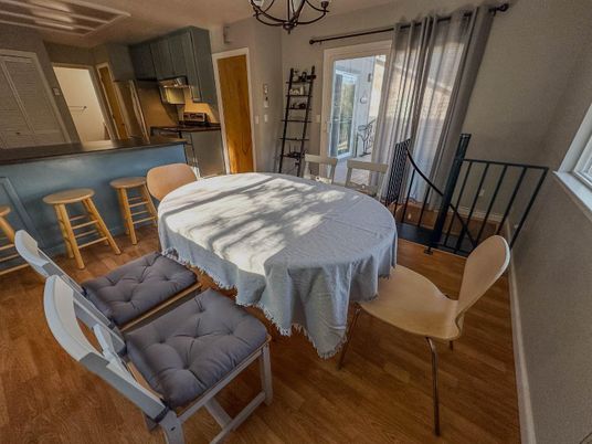Chandelier, Dining room, Interior, Kitchen, Wood Texture Flooring