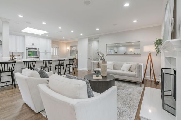 Interior, Kitchen, Living room, Recessed Lighting, Stainless Steel Appliances, Wood Texture Flooring