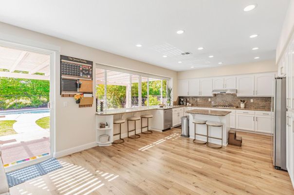 Interior, Kitchen, Recessed Lighting, Wood Texture Flooring