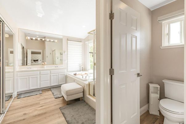 Bathroom, Dual Sink Vanities, Interior, Wood Texture Flooring