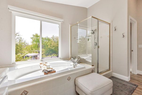 Bathroom, Glass Shower, Interior, Wood Texture Flooring