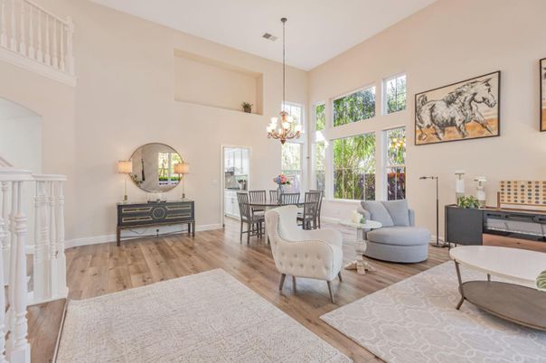 Chandelier, Dining room, Interior, Wood Texture Flooring