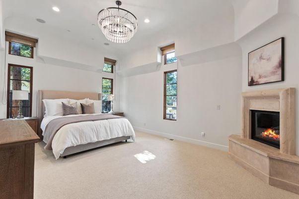 Bedroom, Chandelier, Fireplace, Interior, Recessed Lighting