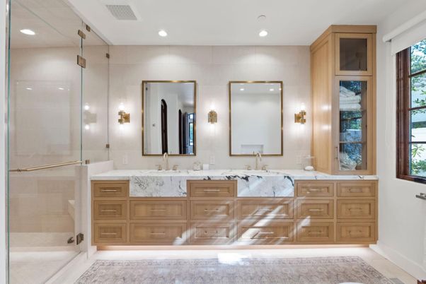 Bathroom, Dual Sink Vanities, Glass Shower, Interior, Recessed Lighting