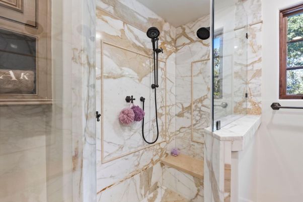 Bathroom, Glass Shower, Interior, Marble Walls