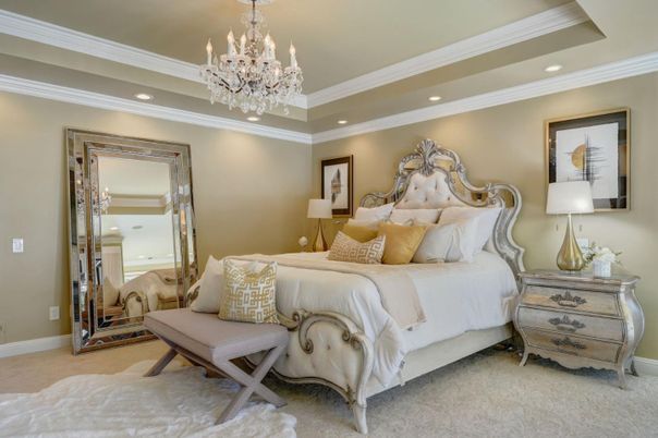 Bedroom, Chandelier, Interior, Recessed Lighting