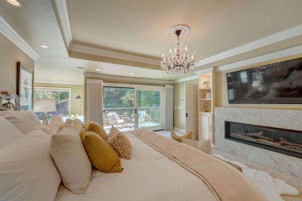 Bedroom, Chandelier, Fireplace, Interior, Recessed Lighting