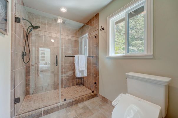 Bathroom, Glass Shower, Interior, Recessed Lighting