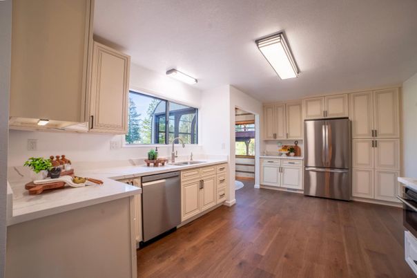 Interior, Kitchen, Stainless Steel Appliances, Wood Texture Flooring
