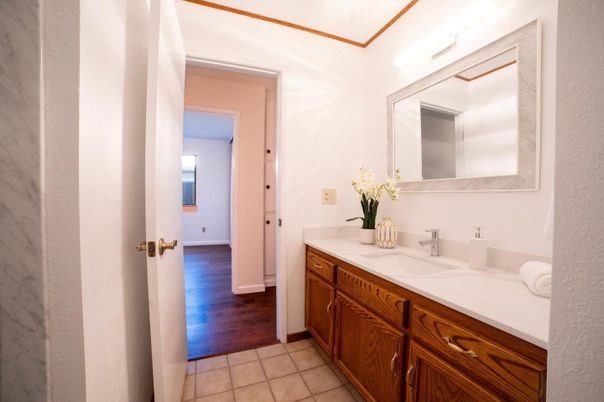 Bathroom, Dual Sink Vanities, Interior, Wood Texture Flooring