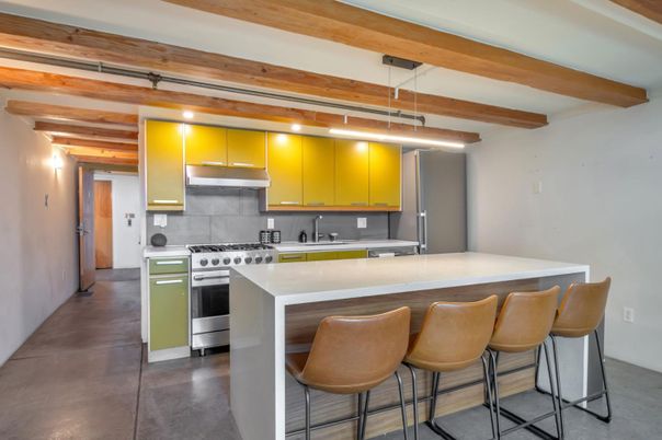 Interior, Kitchen, Pendant Lights, Stainless Steel Appliances, Wooden Beams