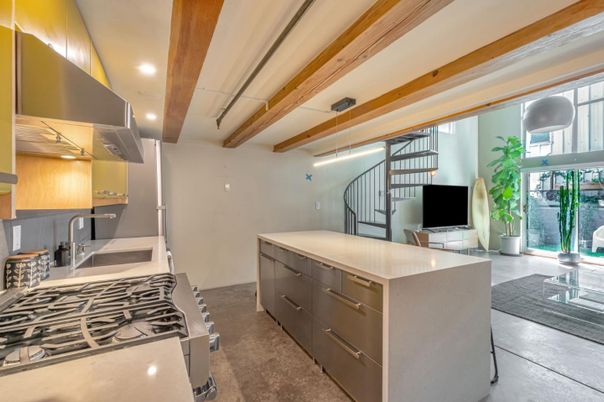 Interior, Kitchen, Recessed Lighting, Wooden Beams