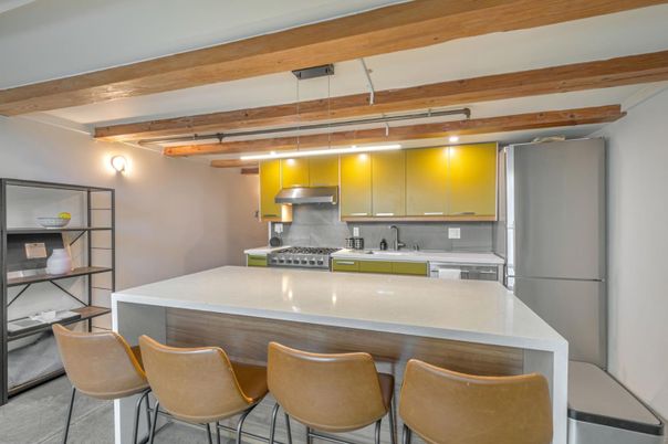 Interior, Kitchen, Pendant Lights, Stainless Steel Appliances, Wooden Beams