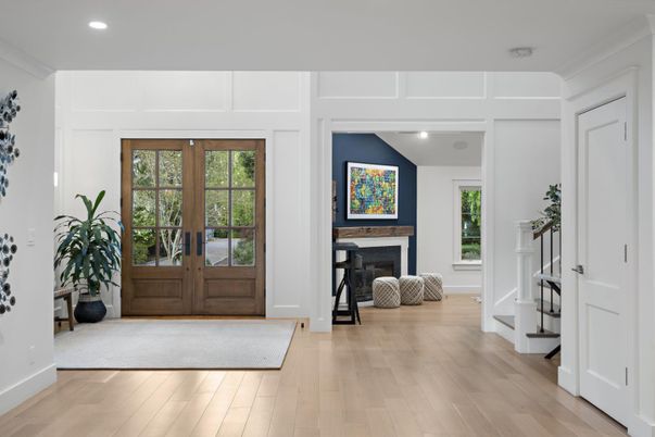Fireplace, Interior, Recessed Lighting, Wood Texture Flooring