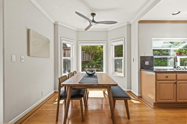 Dining room, Interior, Recessed Lighting, Wood Texture Flooring