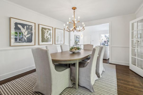 Chandelier, Dining room, Interior, Wood Texture Flooring