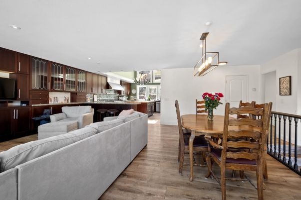 Dining room, Interior, Kitchen, Living room, Pendant Lights, Recessed Lighting, Wood Texture Flooring