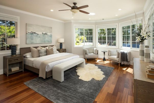 Bedroom, Interior, Recessed Lighting, Wood Texture Flooring