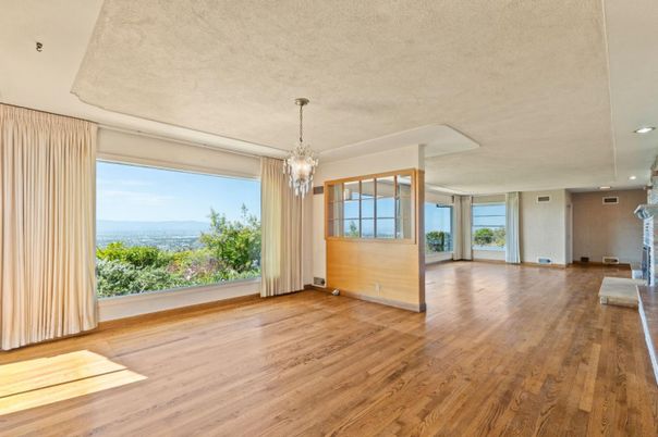 Chandelier, Empty room, Interior, Recessed Lighting, Wood Texture Flooring