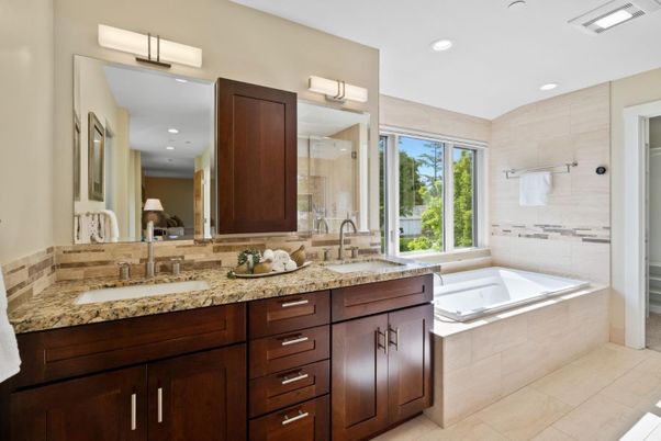 Bathroom, Dual Sink Vanities, Glass Shower, Interior, Recessed Lighting