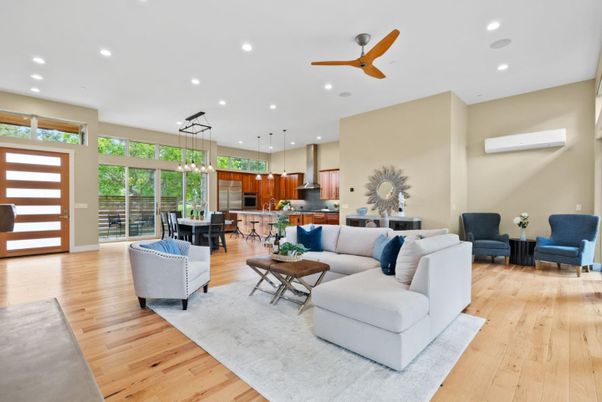 Dining room, Interior, Kitchen, Living room, Pendant Lights, Recessed Lighting, Wood Texture Flooring