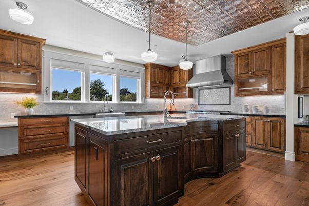 Interior, Kitchen, Pendant Lights, Stainless Steel Appliances, Wood Texture Flooring