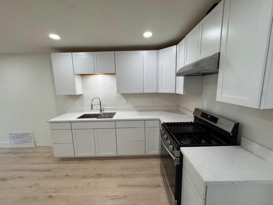 Interior, Kitchen, Recessed Lighting, Wood Texture Flooring