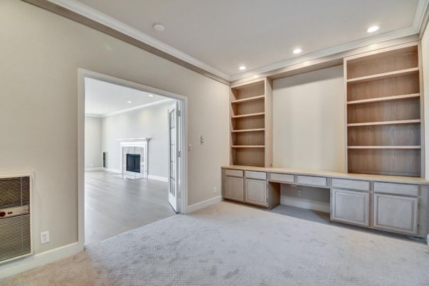 Empty room, Fireplace, Interior, Recessed Lighting, Wood Texture Flooring