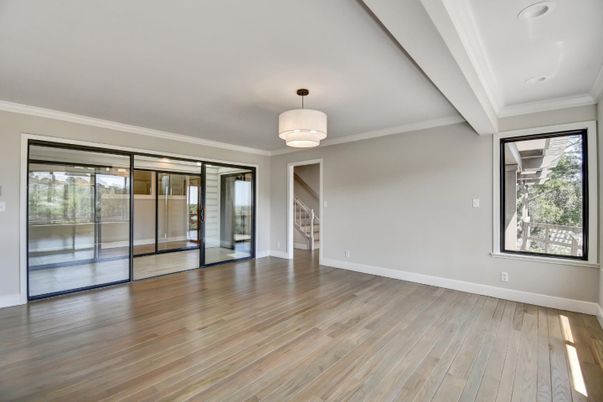 Empty room, Interior, Pendant Lights, Wood Texture Flooring