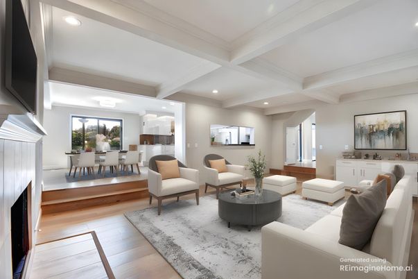 Dining room, Interior, Living room, Recessed Lighting, Wood Texture Flooring