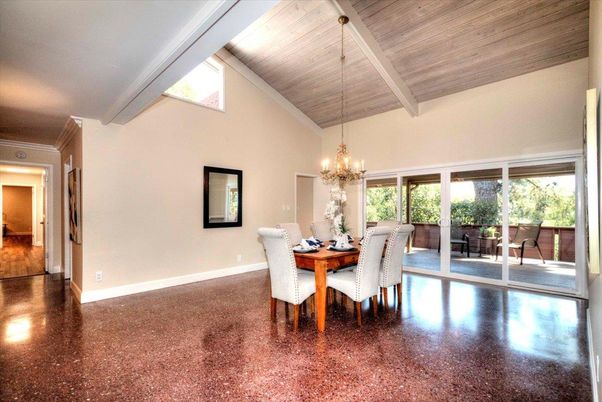 Chandelier, Dining room, Interior, Wooden Ceilings, Wood Texture Flooring