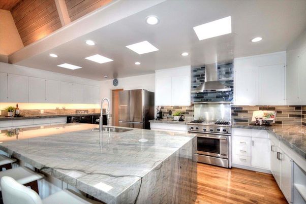 Interior, Kitchen, Recessed Lighting, Stainless Steel Appliances, Wooden Ceilings, Wood Texture Flooring