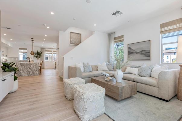 Interior, Living room, Pendant Lights, Recessed Lighting, Wood Texture Flooring