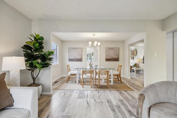 Chandelier, Dining room, Interior, Wood Texture Flooring
