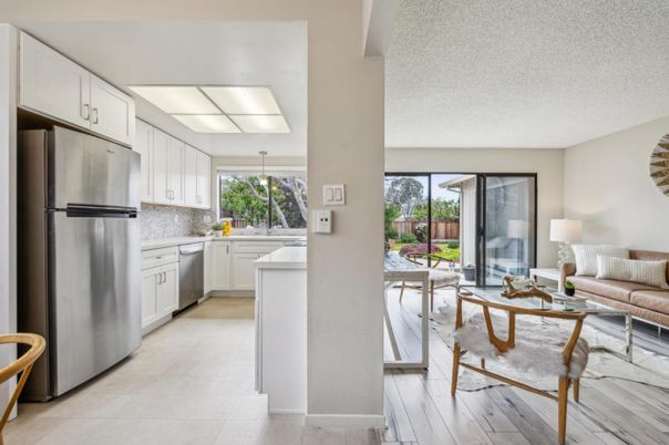 Interior, Kitchen, Living room, Stainless Steel Appliances, Wood Texture Flooring