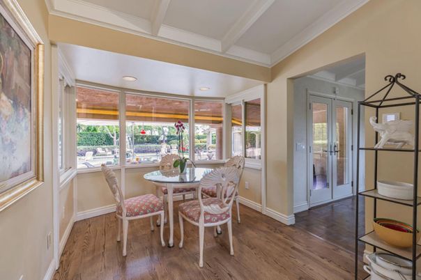 Dining room, Interior, Recessed Lighting, Wood Texture Flooring