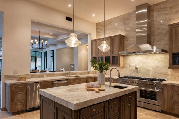 Chandelier, Interior, Kitchen, Pendant Lights, Recessed Lighting, Stainless Steel Appliances