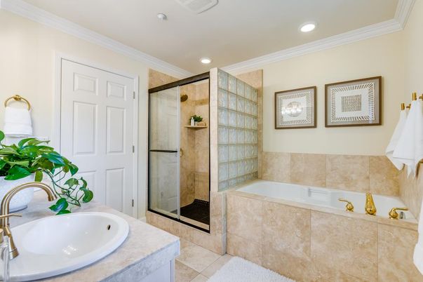 Bathroom, Glass Shower, Interior, Recessed Lighting