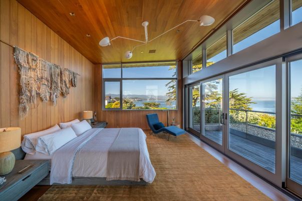Bedroom, Interior, Recessed Lighting, Water, Wooden Ceilings, Wood Texture Flooring, Wooden Walls
