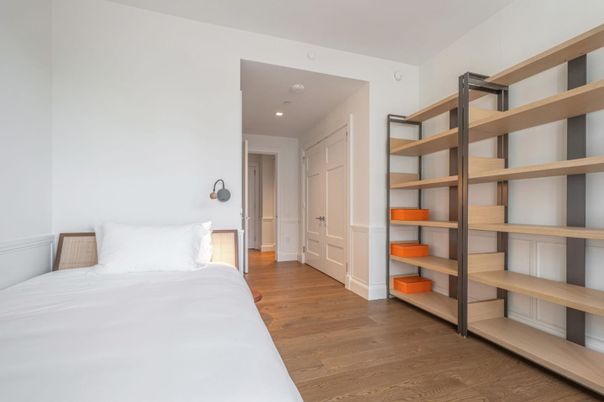 Bedroom, Interior, Recessed Lighting, Wood Texture Flooring