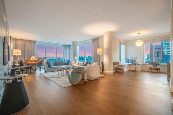 Interior, Living room, Pendant Lights, Wood Texture Flooring