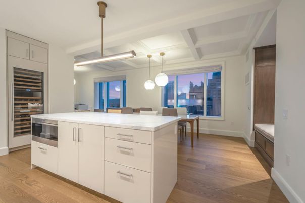Dining room, Interior, Kitchen, Pendant Lights, Wood Texture Flooring