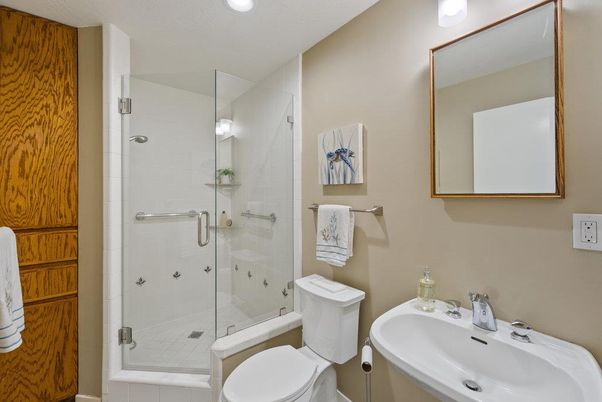 Bathroom, Glass Shower, Interior, Recessed Lighting
