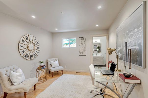 Home Office, Interior, Recessed Lighting, Wood Texture Flooring