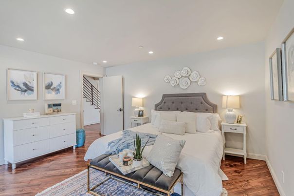 Bedroom, Interior, Recessed Lighting, Wood Texture Flooring