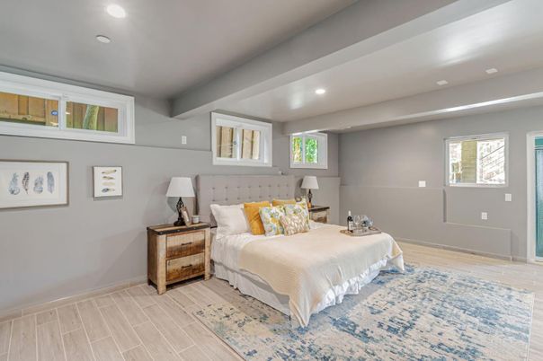 Bedroom, Interior, Recessed Lighting, Wood Texture Flooring