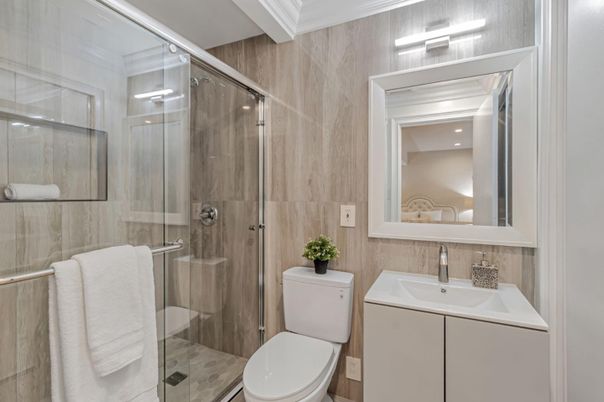 Bathroom, Glass Shower, Interior, Recessed Lighting
