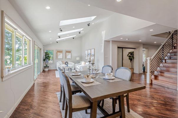 Dining room, Interior, Recessed Lighting, Wood Texture Flooring