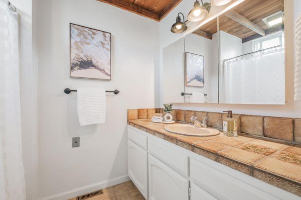 Bathroom, Interior, Tile Countertops, Wooden Beams, Wooden Ceilings